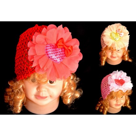 Baby Girl Flower & Sequin beanie Hats- 3 colours (0-12mths)